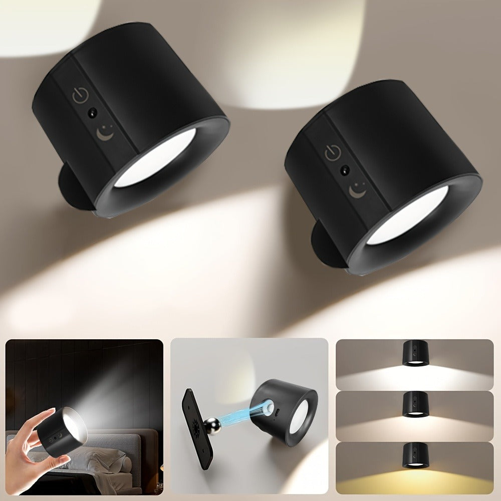 Rechargeable Wall Sconce LED Reading Light - GVTCO Magnetic 360° Rotation Wall Lamp with Remote Control, 3 Color Temperatures, Dimmable, 1200mAh Battery, USB-C Charging for Bedroom, Bedside & Hallway