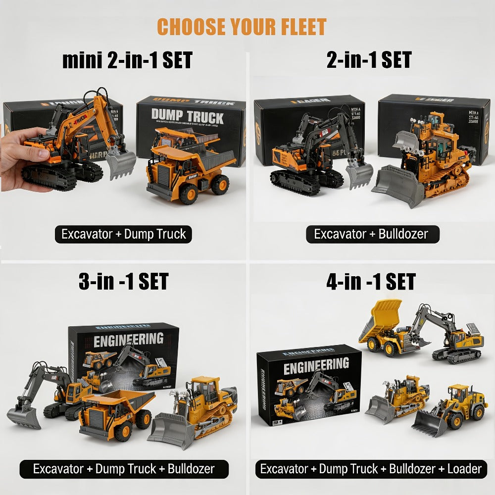 11-Channel RC Construction Vehicle Set, 2-in-1 to 4-in-1 Options