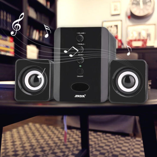 2.1 Mini Desktop Speaker System USB Powered with Independent Treble Bass Control, 3W Wired Subwoofer Speaker for PC Tablet Cellphone Laptop Home Office