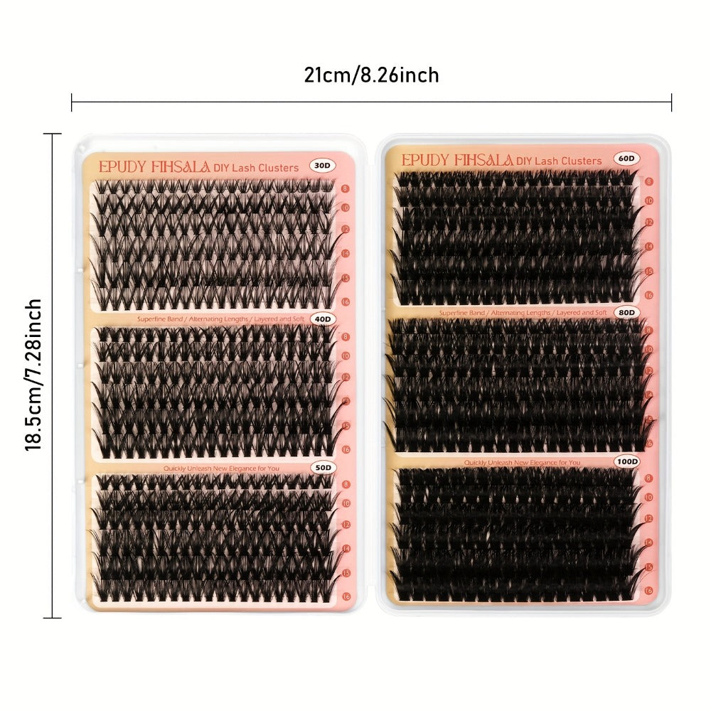 708Pcs Mixed Density Lash Clusters Kit 8-16mm 30D-100D Mega Volume with Glue Tweezers & Brush – Soft Reusable DIY Cluster Lashes for Natural to Dramatic Salon-Style Eye Makeup at Home