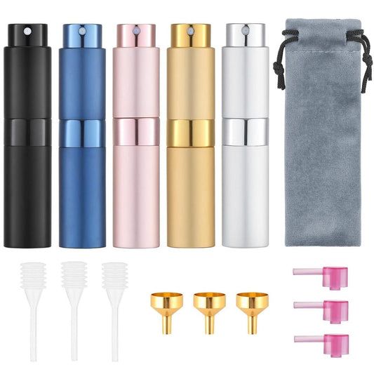 Refillable Perfume Atomizers, 5-Pack of 8 ml Twist-Up Travel Sprayers