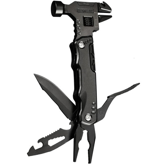 Stainless Steel Folding Multitool with Pliers, Adjustable Wrench and Screwdrivers