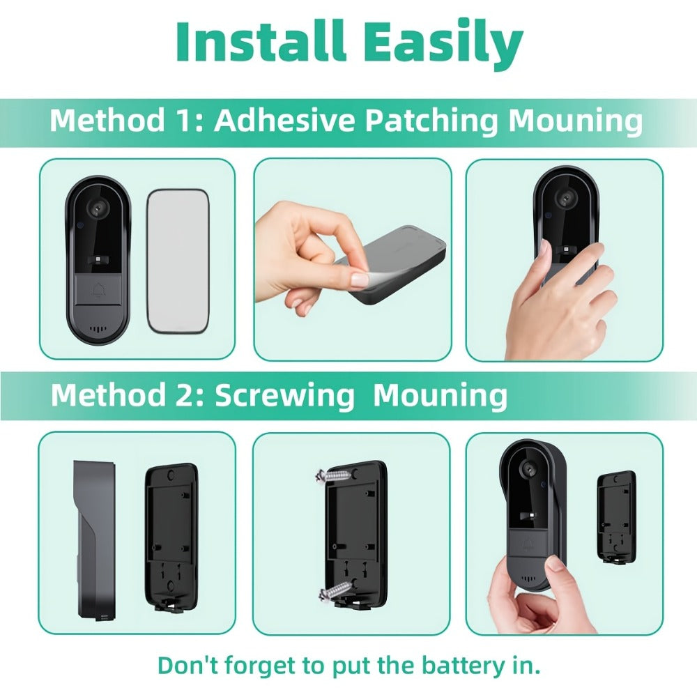 Tuya Smart WiFi Doorbell Camera with Voice Changer – HD Night Vision, Two-Way Intercom, Rechargeable Battery, SD Card Local Storage, Remote Viewing, Home Security Wireless Doorbell, Single or 2-Pack