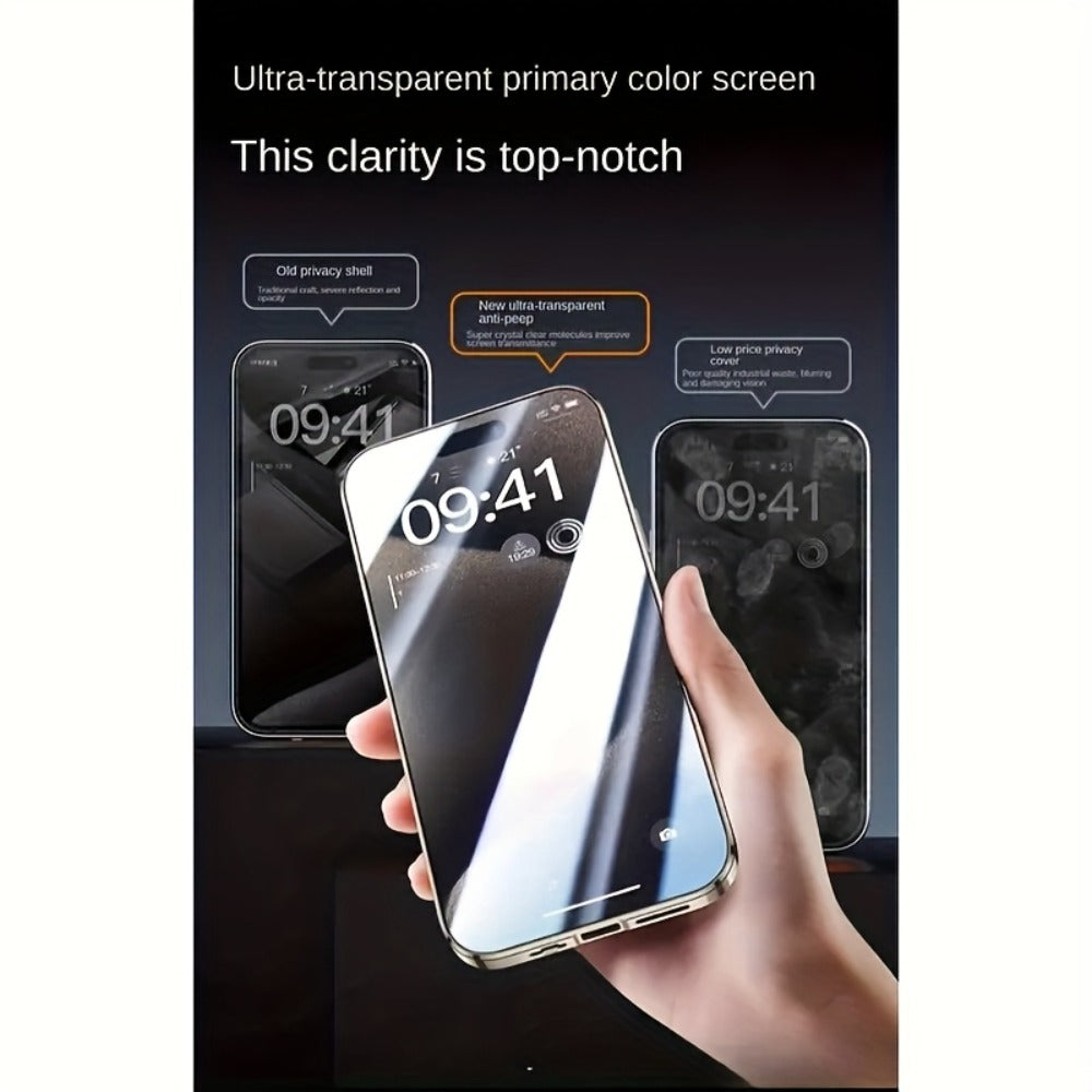 Clear Back Privacy iPhone Case with Metal Frame & Magnetic Double-Sided Tempered Glass – Anti-Peep Anti-Spy Transparent Cover for iPhone 12 13 14 15 16 Pro Max Plus, Wireless Charging Compatible