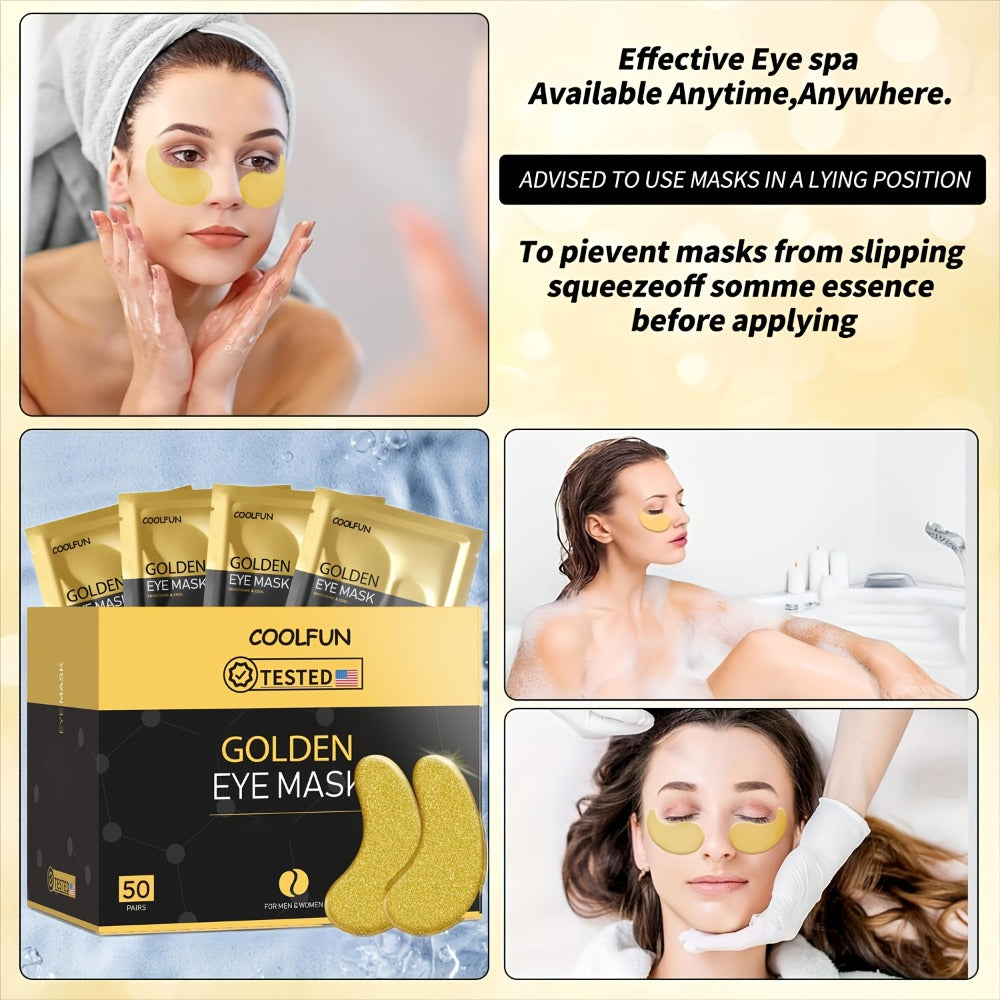 24K Gold Under Eye Patches 50 Pairs Collagen Hyaluronic Acid & Glycerin — Luxury Crystal Eye Mask for Dark Circles, Puffiness & Fine Lines | Brightening Firming Hydrating | Hypoallergenic Men & Women