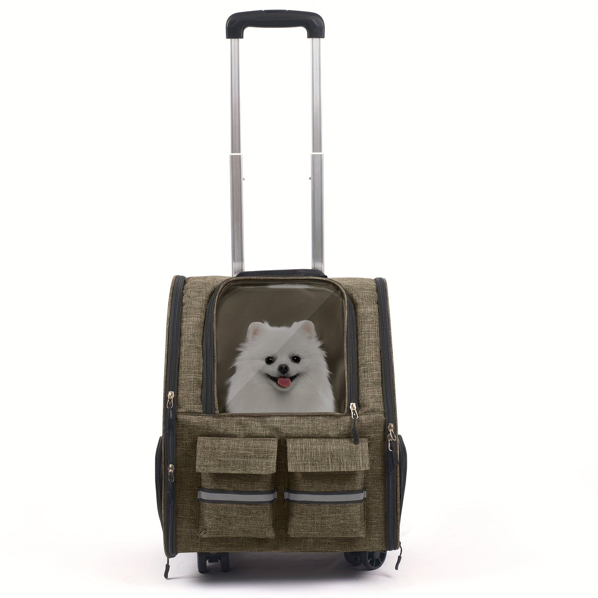 Rolling Pet Carrier with Wheels | 2-in-1 Trolley Cat Carrier Bag, Airline Approved, Telescopic Handle, Detachable Soft-Sided Travel Bag with Shoulder Strap, Zipper Closure & Safety Leash for Cats Dogs