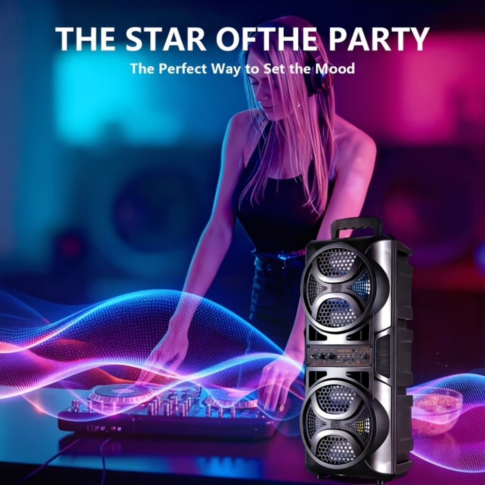 RGB Dual Speaker Portable Bluetooth Stereo Sound System with Subwoofer, Ambient Lighting, Two Speaker Sizes, Deep Bass for Party, Camping, Home Entertainment