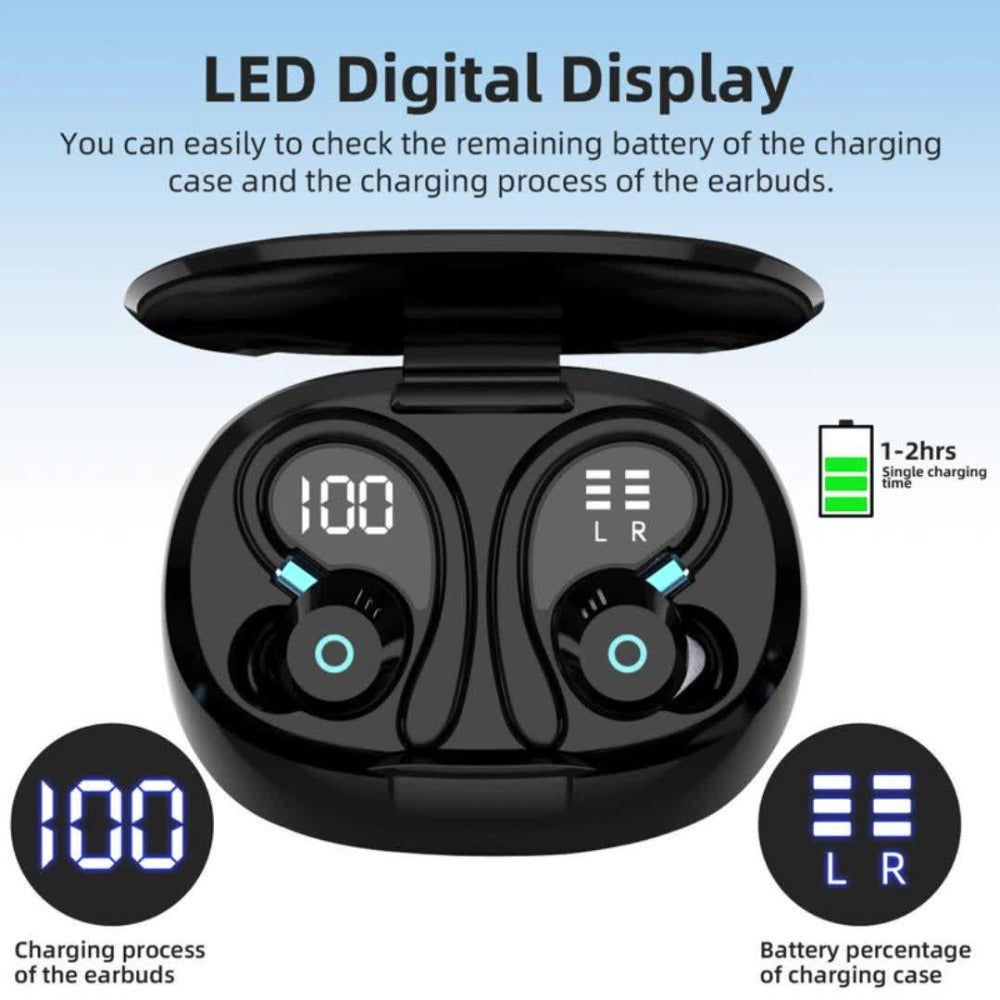 Hi-Fi Stereo Wireless Earbuds LED Digital Display Touch Control Noise Canceling Fast Charging Gaming Sport Headset Lightweight In-Ear Earphones for Commute Gamers iOS Android Black Blue White