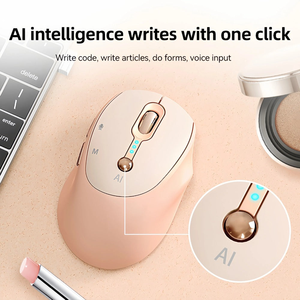 AI Smart Wireless Mouse with Voice-to-Text Real-Time Translation AI Writing PPT Creation Silent BT+2.4G Dual Mode Rechargeable Battery Display Portable for PC Laptop Tablet (T-WOLF)