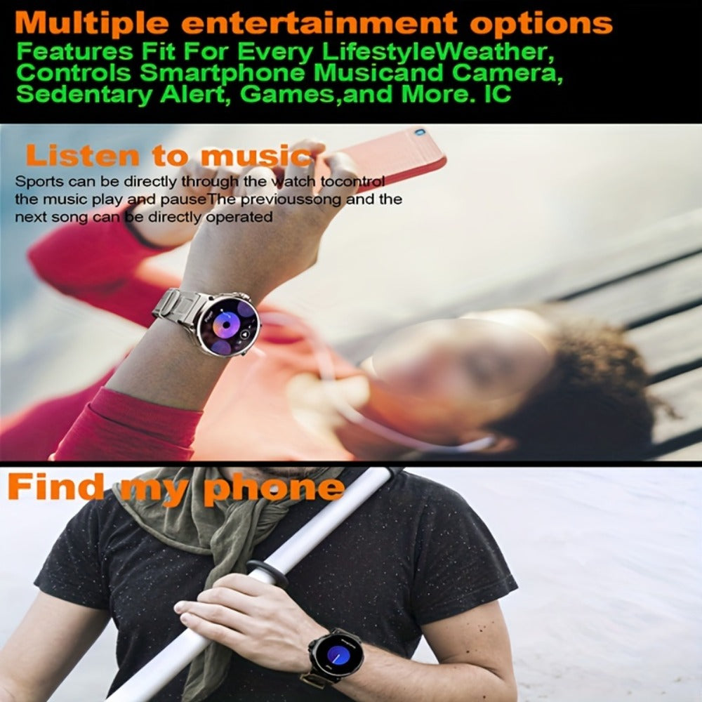 710mAh Long Battery Outdoor Sports Smartwatch for Men – 360x360 HD Screen Wireless Calling High-Quality Speaker Music Control Sports Tracking Sleep Monitor Dynamic Dial Silver Black Gift