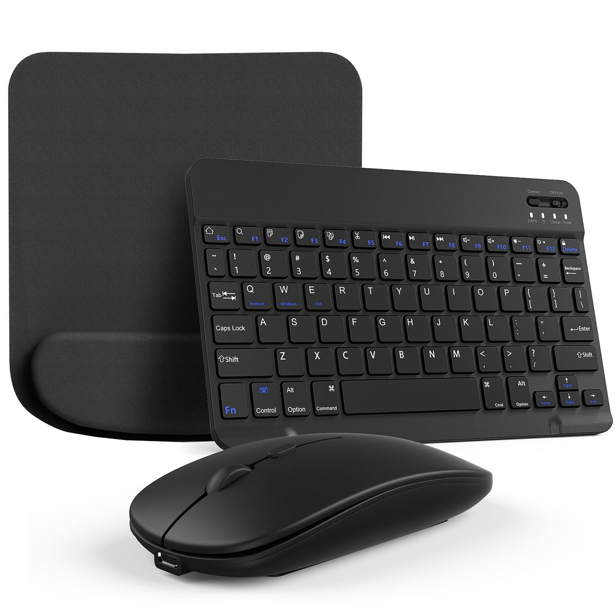 Wireless Keyboard and Mouse Combo with Mouse Pad – Silent 2.4G USB Ergonomic Full Size Keyboard Mouse Set for PC Laptop Mac Desktop | Blue White Pink Black | Home Office Work Setup