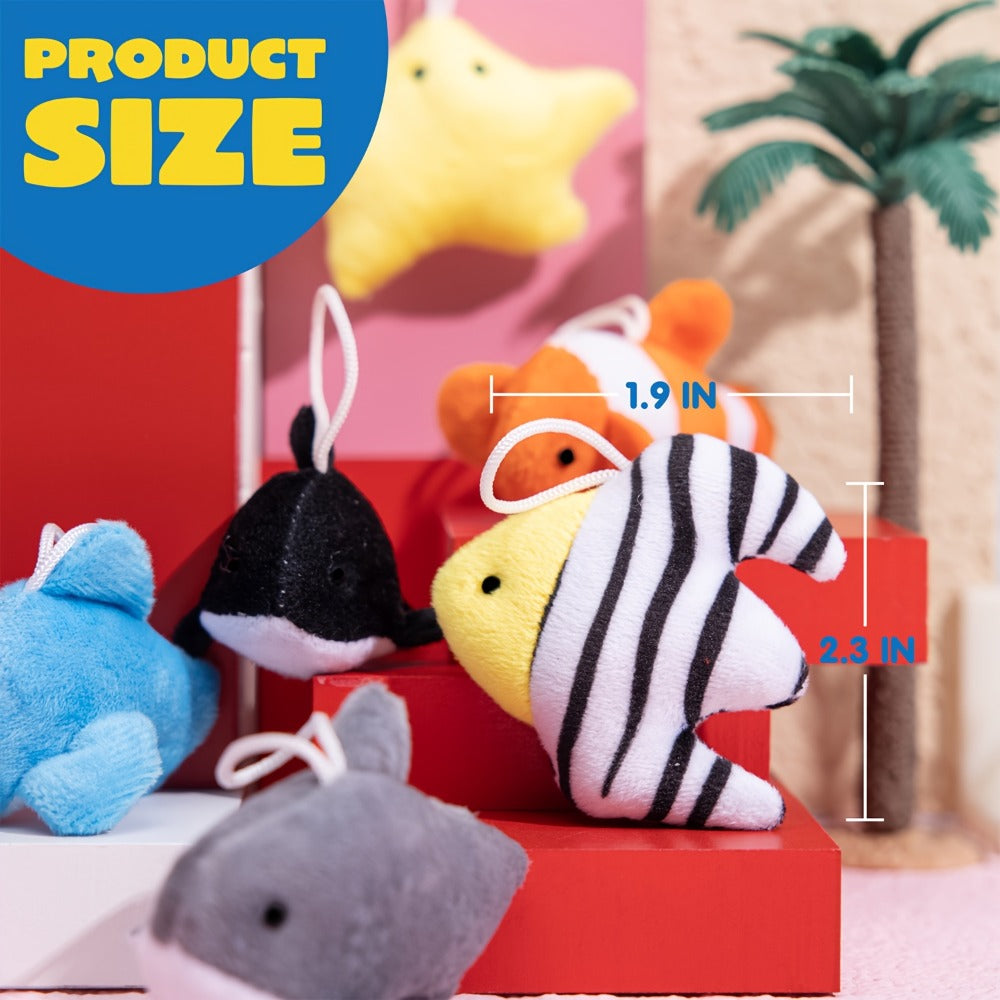 Mini Sea Animal Plush Keychains Bulk 24-Pack, Party Favor Toy Set