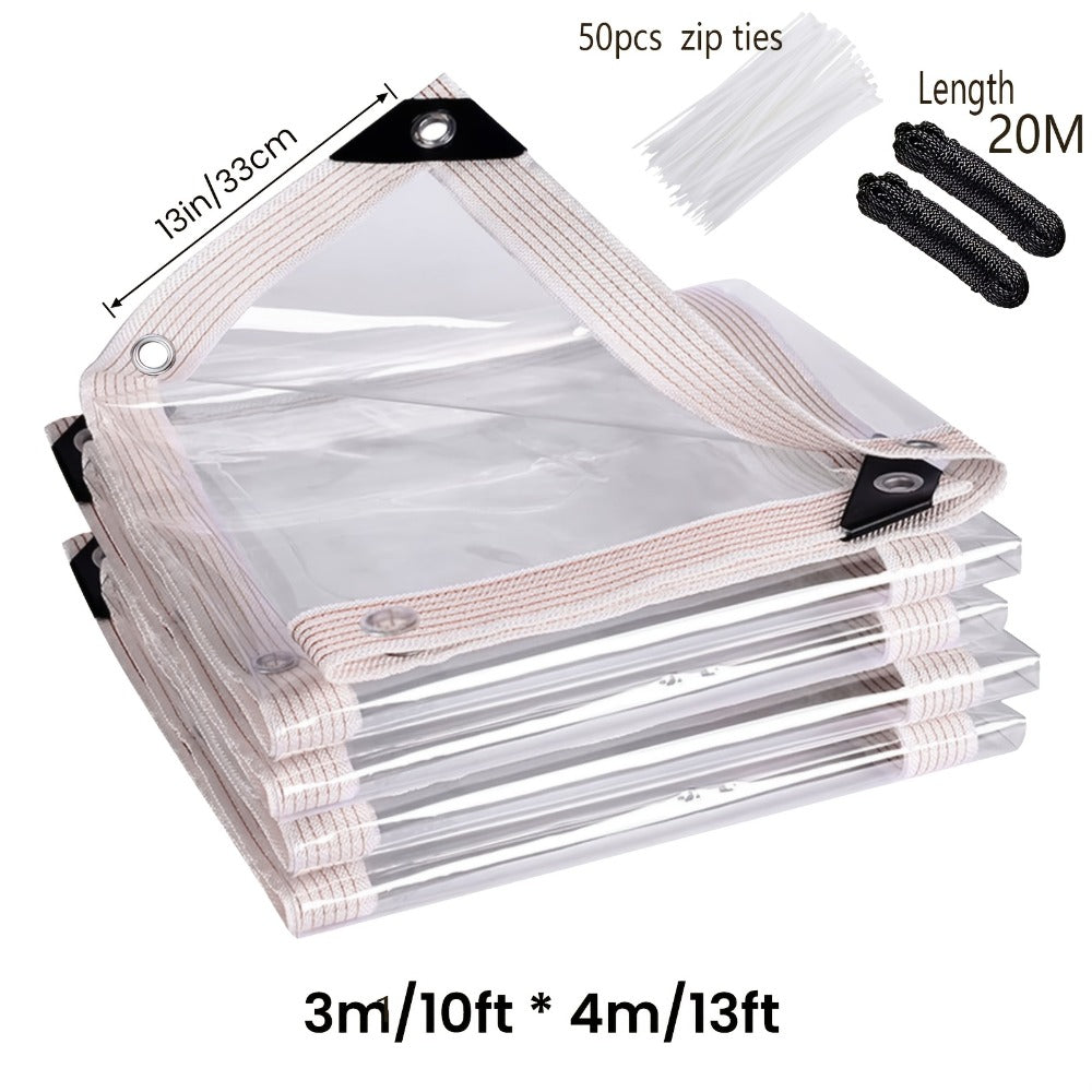 Clear Waterproof Tarp Heavy Duty Transparent PE Tarpaulin with Grommets – Rainproof Cover for Porch Canopy Henhouse Plant Camping & Outdoor Garden, Multi-Size