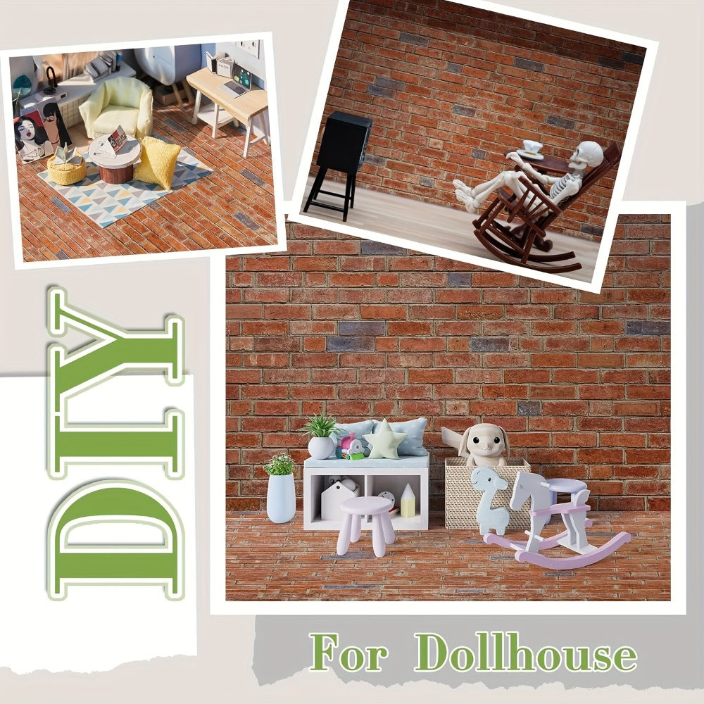 12-Sheet Peel-and-Stick Dollhouse Wallpaper, Red Brick, 1:12 Scale