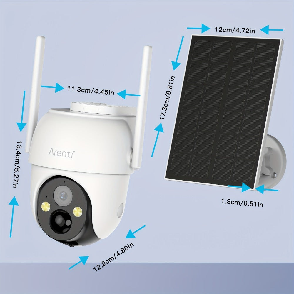 Wire-Free Solar Outdoor Security Camera 3MP PTZ 360° Pan-Tilt, AI Human Detection, Color Night Vision, Two-Way Audio, 2.4G WiFi, Cloud & SD Storage – Laxihub GO2T Wireless Weatherproof Camera