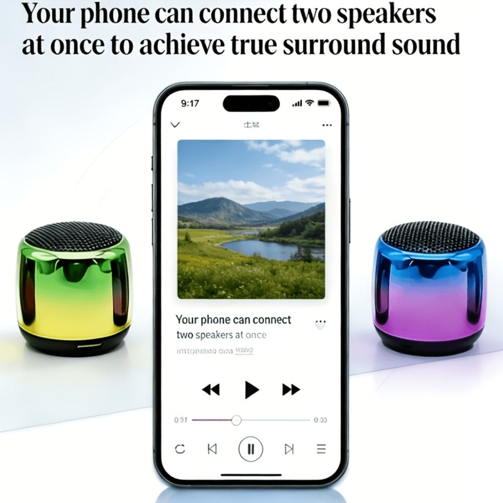 Thumb-Sized Mini Wireless Bluetooth Speaker with Built-In Mic, TWS Pairing, 360° Stereo Surround Sound, Multiple Color Options for Music Podcasts Travel and Outdoor Use