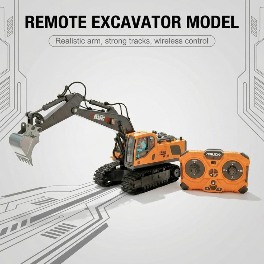 RC Construction Vehicle Toy 2.4GHz Remote Control Excavator Bulldozer Loader with Alloy Metal Cover Lights & Sound Effects – Crawler Tractor Truck for Boys Ages 8+ Birthday Christmas Gift