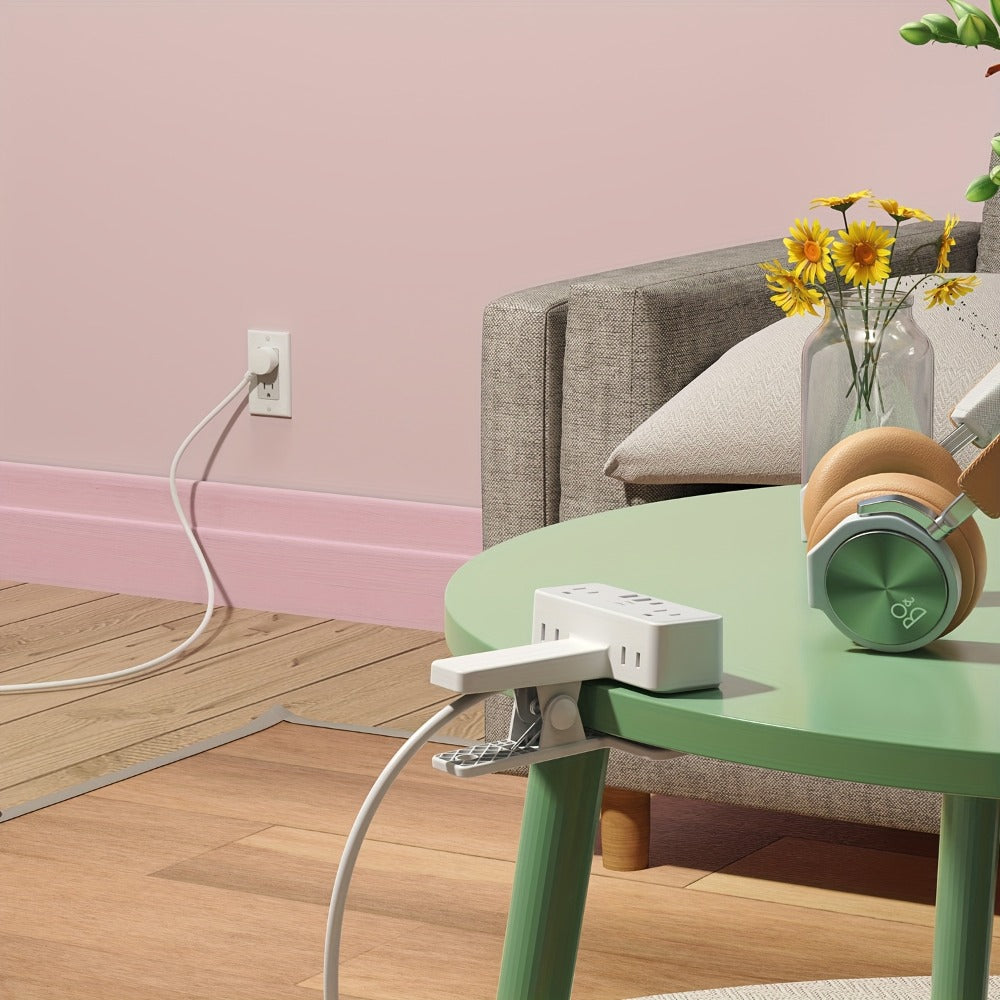 Clamp-On Desk Edge Power Strip with USB Ports & Surge Protection - 6ft Extension Cord, 1250W, US Plug, Clamp Design for Desktop Bed Edge Home Office Kitchen Charging Station