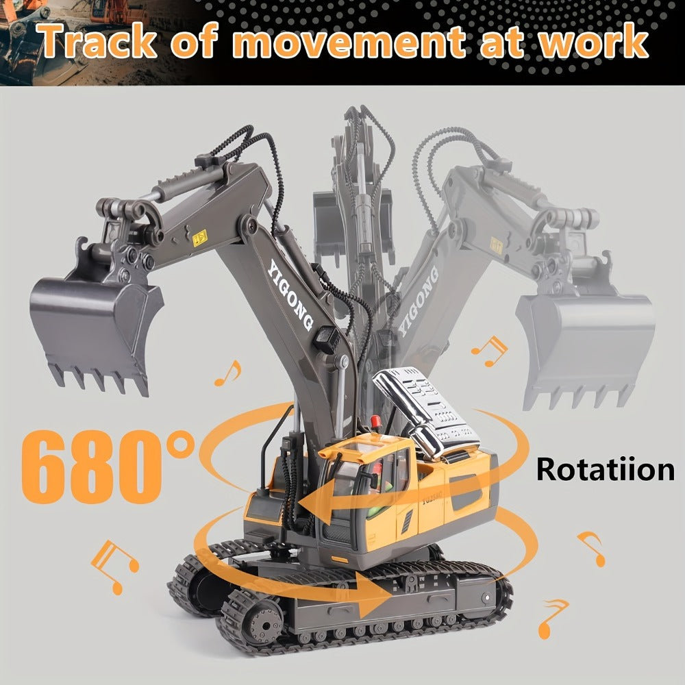 Remote Control Excavator, Loader & Dump Truck, 2.4GHz Alloy RC Construction Toy with Light & Sound