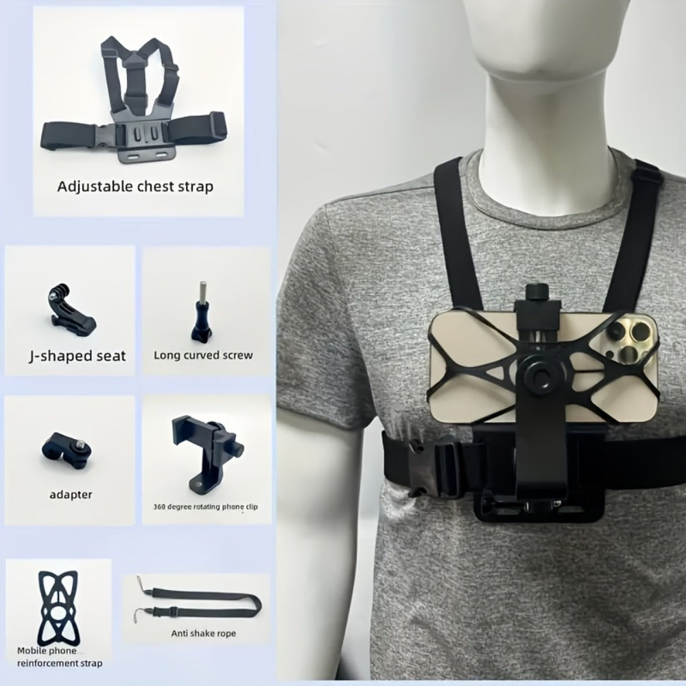 Chest Mount Harness for GoPro Hero 13 12 11 10 9 8 – Adjustable POV Chest Strap for Insta360 X4 X3 DJI Osmo Action 4 3 iPhone Samsung Phone – Hands-Free Camera Holder for Bike Kayak Fishing Hiking Vlog