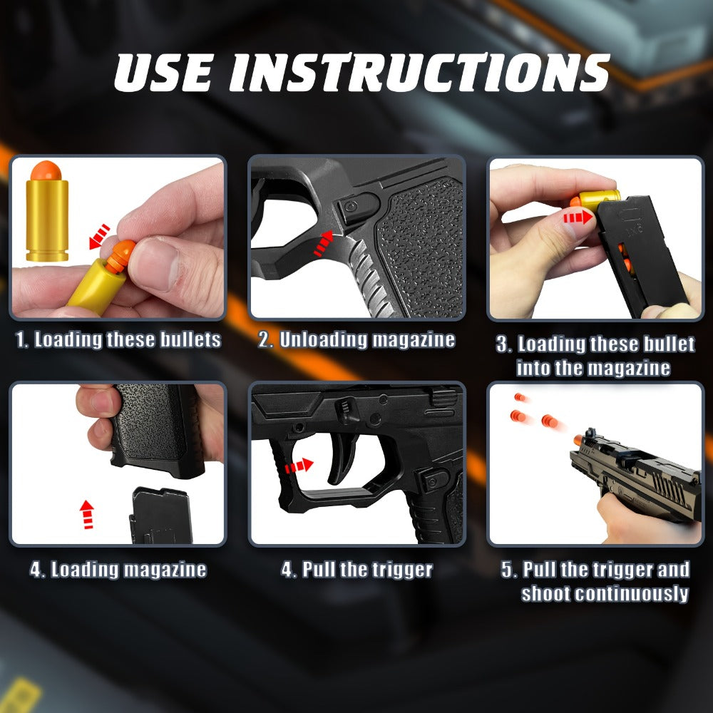 Soft Bullet Toy Gun Pistol with Ejecting Shells & 100 Bullets – Semi-Automatic Rapid Fire Foam Blaster for Kids Boys Ages 6+, Indoor Outdoor Shooting Game Toy, Birthday Christmas Halloween Gift