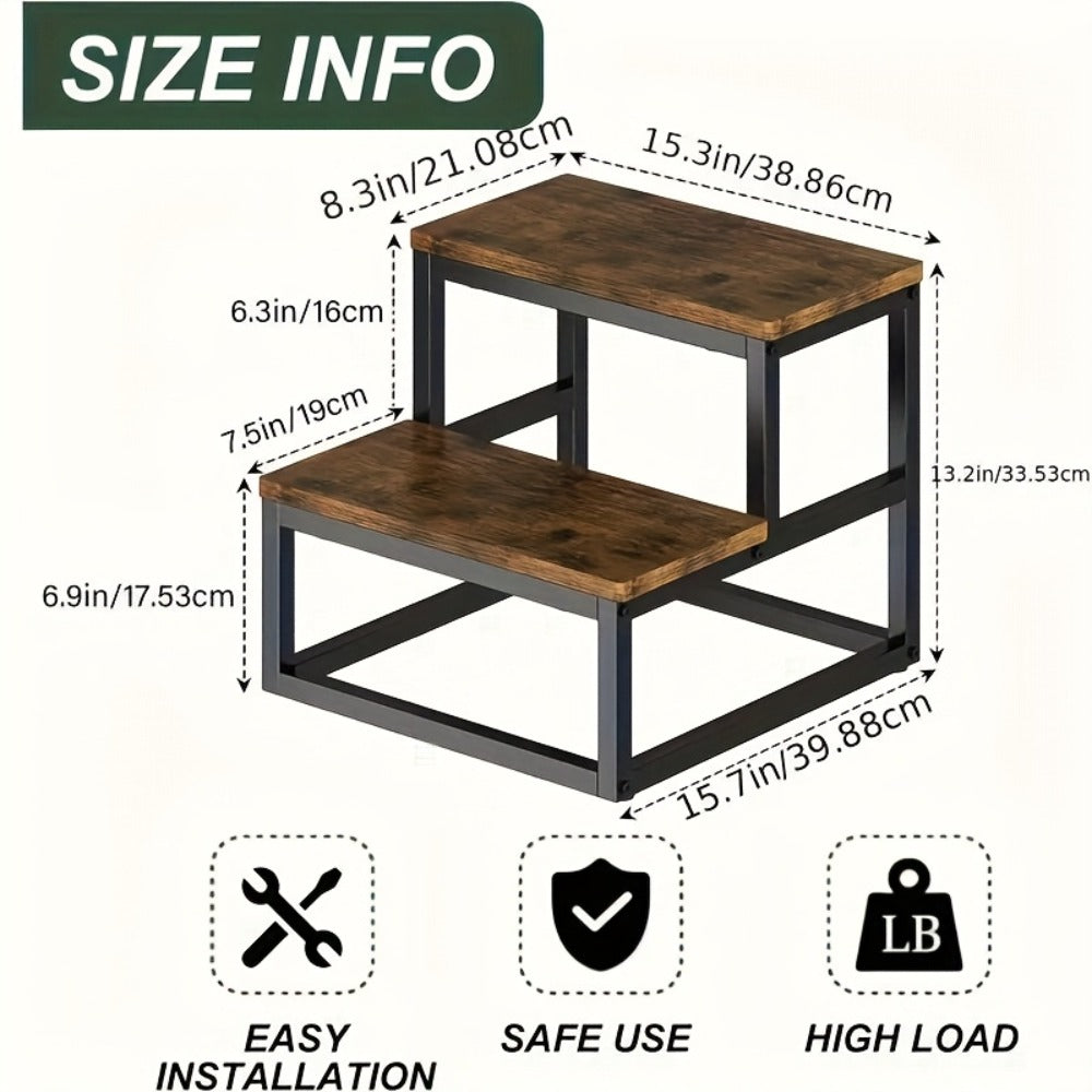 2-Step Wooden Step Stool Heavy Duty for Adults – Solid Wood Two Tier Stepping Stool, Multifunctional Bedside Step Ladder, Portable Non-Slip Foot Stool for Bathroom, Bedroom, Kitchen, Office – Easy to Carry, Durable Build
