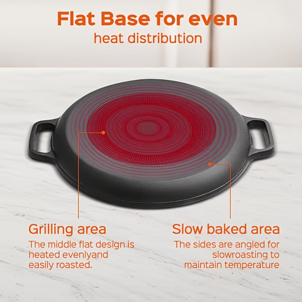 Cast Iron Skillet 11 Inch Pre-Seasoned Round Grill Pan with Dual Loop Handles – Even Heating for Oven, Stovetop, Campfire & Grill | Heavy-Duty Kitchen Cookware for Pizza, Steak & More