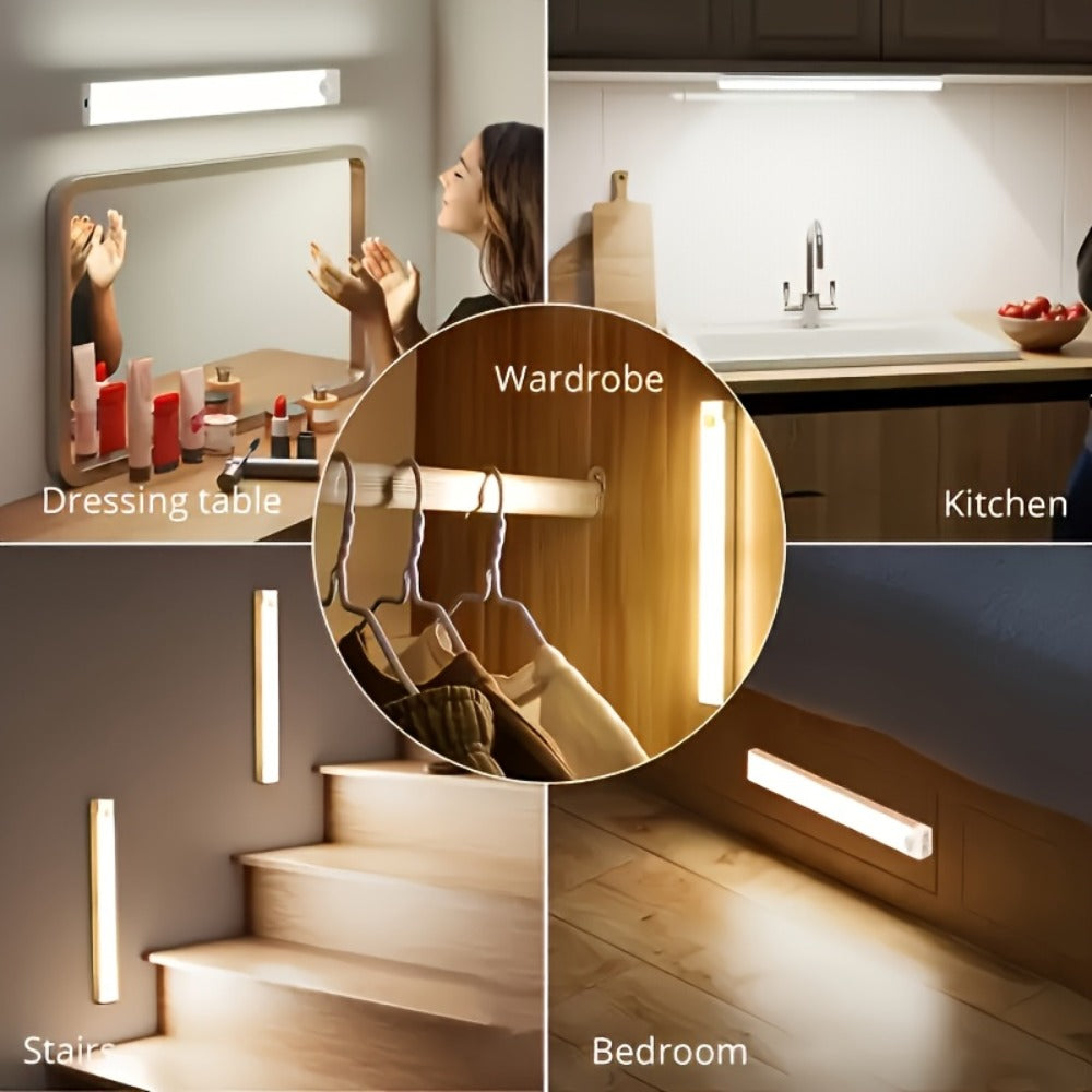 Motion Sensor LED Night Lights 6 Pack USB Rechargeable Magnetic – Smart Indoor Cabinet Lights Stair Lighting Strip Detachable Wireless Under Cabinet Light 3.94 7.87 11.81 Inch