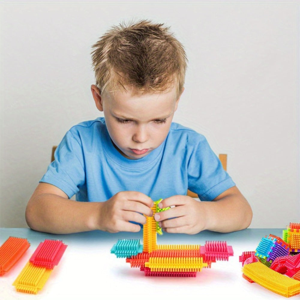 Hedgehog Bristle Building Blocks, 150 Pieces Soft Interlocking Blocks for Ages 3+