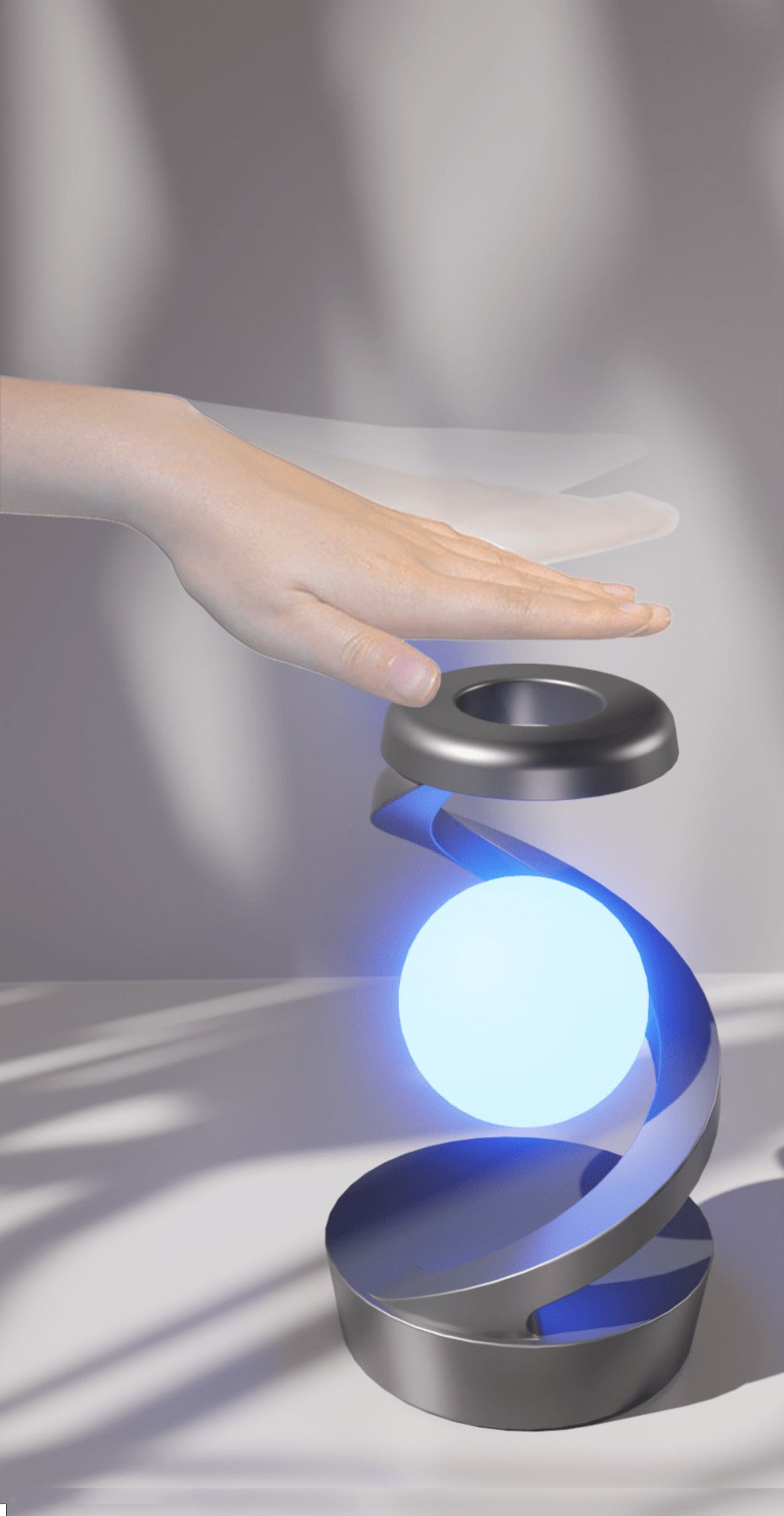 Floating Rotating Night Light with Wireless Charger – Smart Desktop Visual Levitating Lamp with Light Sensor, Hand Wave Control, Atmosphere Mood Light for Bedroom Office Party Decor, Gift (Grey/White)