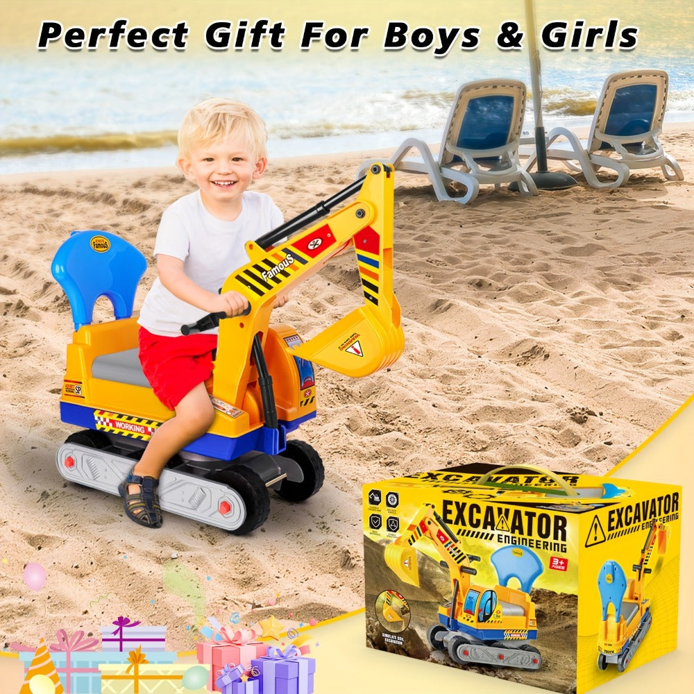 Ride-On Excavator Toy with Working Scoop for Beach and Sandbox Play