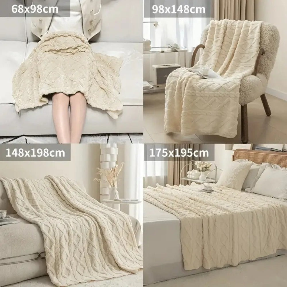 3D Plush Dense Weave Fleece Blanket – Ultra-Soft Warm Throw for Bed, Couch, Travel & Outdoor, Air-Conditioning Friendly, 3 Colors, 2 Sizes