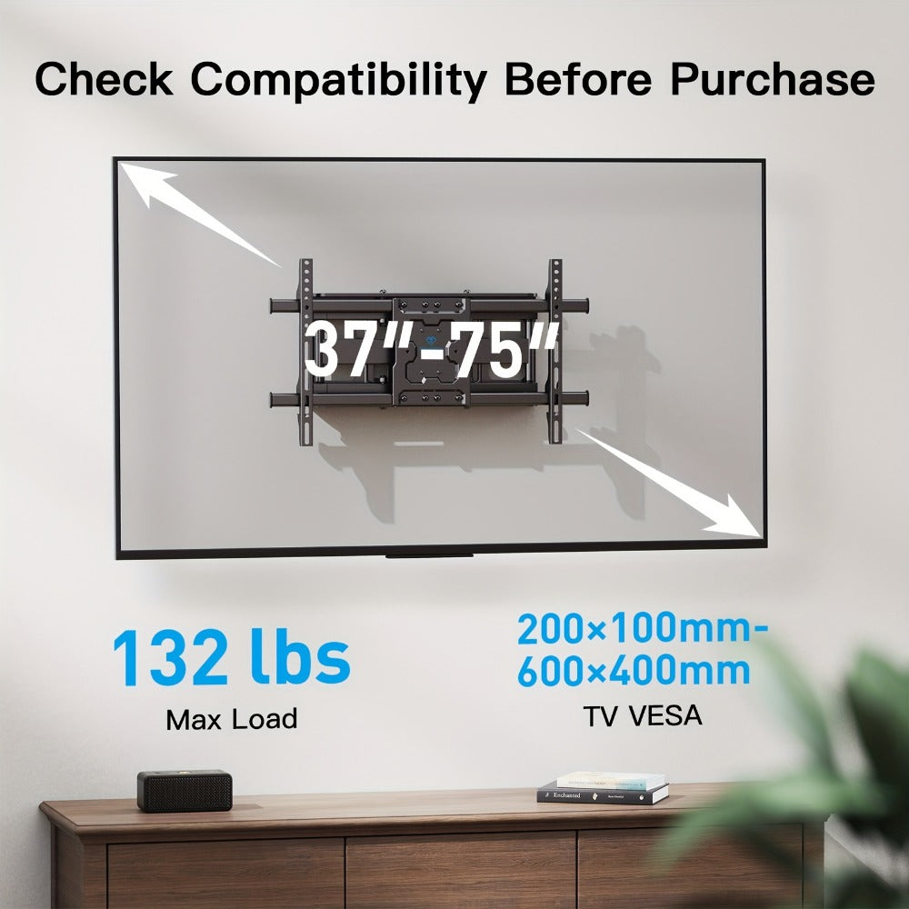 Full Motion TV Wall Mount 37-75 Inch – Heavy Duty Dual Arm Swivel Tilt, 132 lbs Capacity, VESA 600x400mm, Extends 15.4 Inch, Fits LED LCD OLED Flat Curved Screens, Cable Management Included