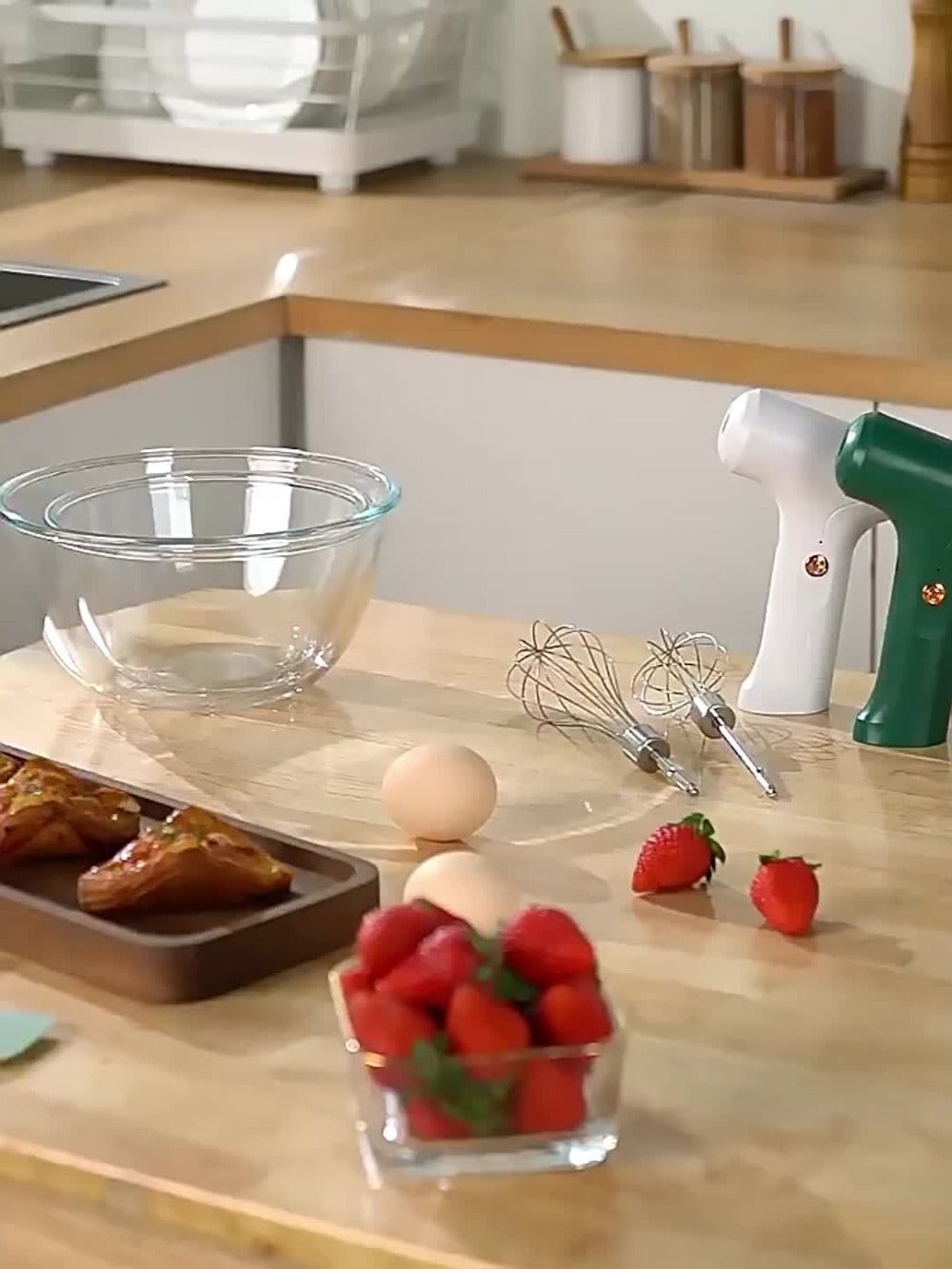 Wireless Electric Whisk Handheld Mixer - Rechargeable Cordless Egg Beater with Vertical Stand Design, Long Battery Life, Powerful Motor for Baking, Custard, Cream & Desserts, Kitchen Gift