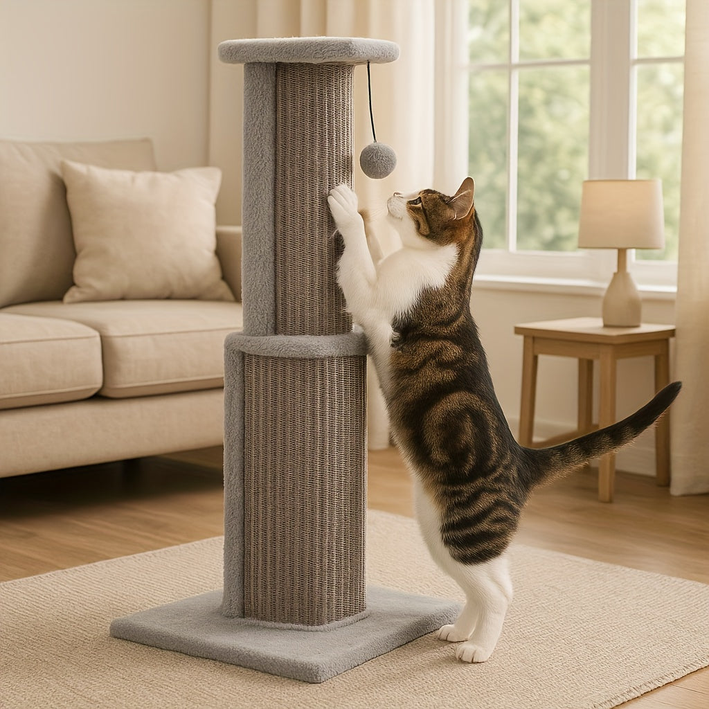 Cat Scratching Post Multi-Tier Sisal Tower for Indoor Cats – 18.9" & 32" Cat Tree with Hanging Ball Toy, Natural Sisal Rope, Sturdy Base – Green, Brown, Gray, Black, Beige Options