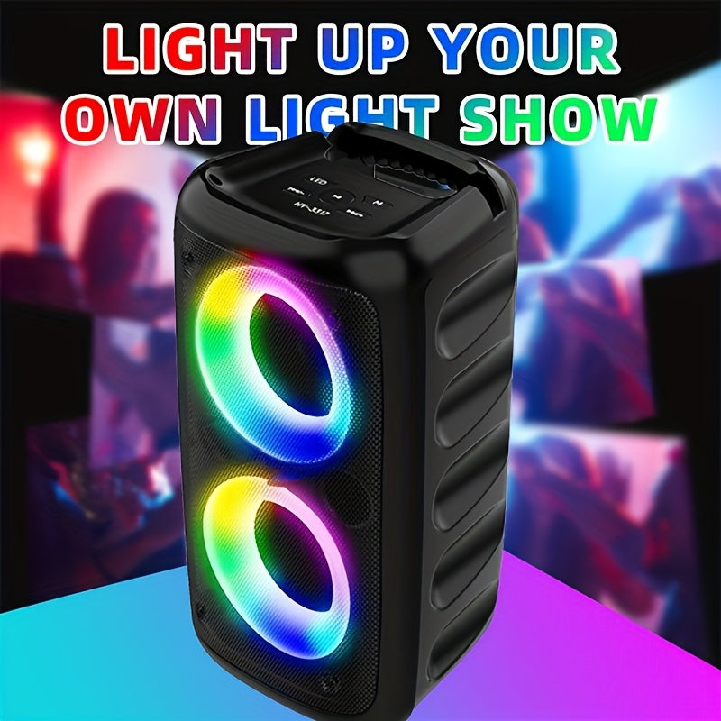 Wireless Portable Bluetooth Subwoofer Speaker with Microphone & LED Colorful Ambient Lights, Stereo Sound Enhanced Bass, USB-C Rechargeable, Perfect for Birthday Parties Outdoor Camping