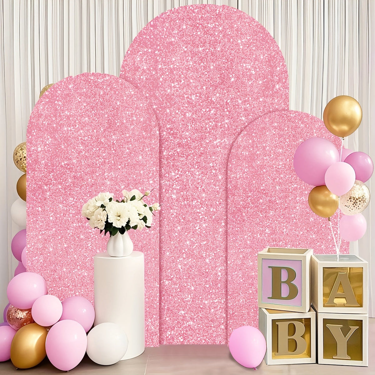 Sequin Wedding Arch Cover Set 3pcs – 6ft 6.6ft 7.2ft Metallic Spandex Payette Glitter Arch Backdrop Cover for Wedding Ceremony, Birthday Party, Bridal Shower & Event Decoration | Fits Most Arch Stands