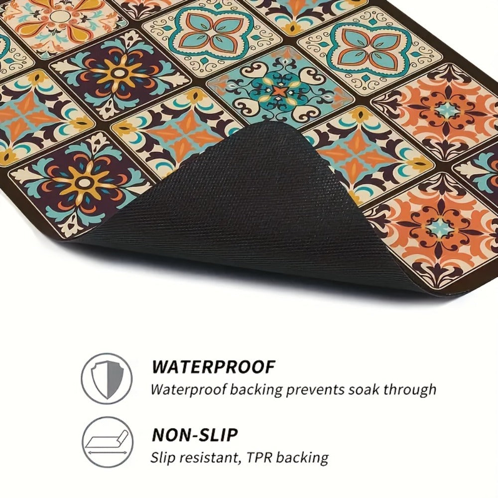 Washing Machine Cover Vintage Mosaic Pattern Dustproof Anti-Slip Diatomite Material 23.62 x 19.69 Inch Multi-Use Appliance Protector for Laundry Room Kitchen Top Load Washer