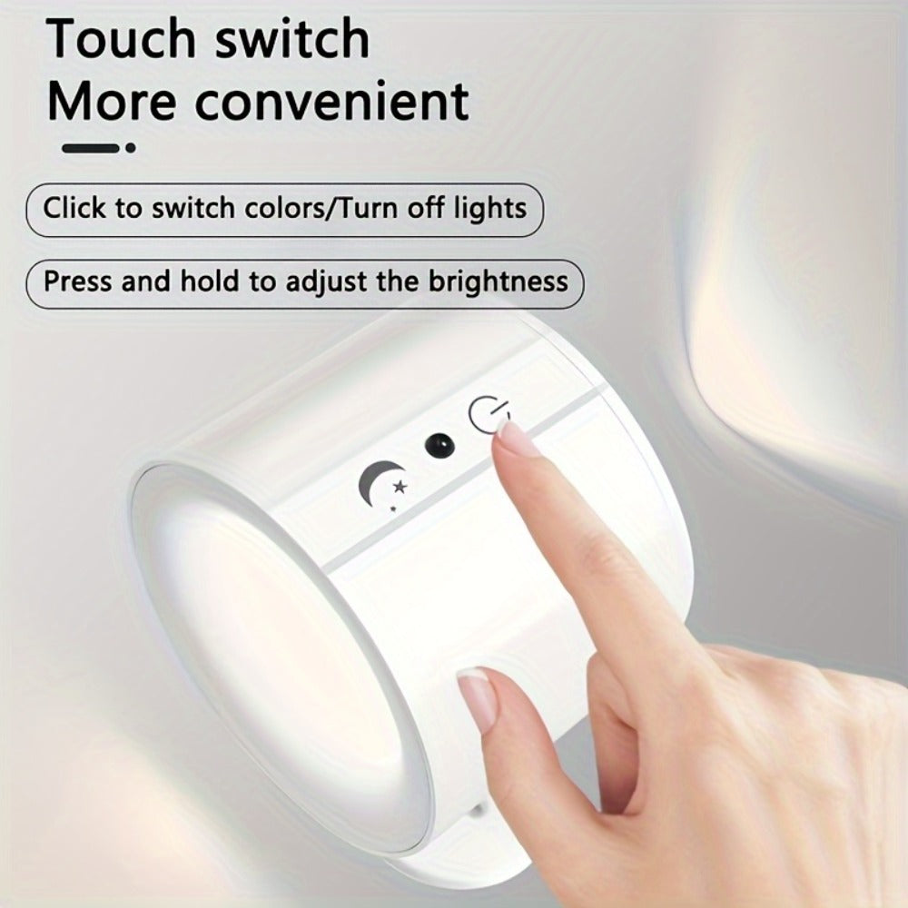 Rechargeable Magnetic LED Wall Sconce 360° Rotatable – Touch & Remote Control 3 Color Temps Dimmable USB-C Wireless Wall Light for Bedroom Hallway Stairs Reading – 2 Pack Black/White