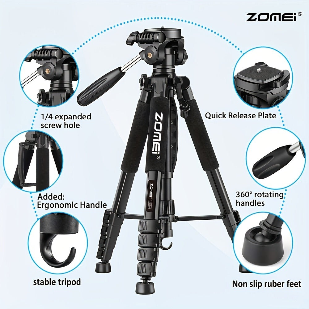 Aluminum Alloy Camera Tripod 65 Inch Heavy Duty Extendable with Phone Clip & Carry Bag – Professional Stand for DSLR SLR Mirrorless Camera Smartphone Projector Spotting Scope Travel Photography