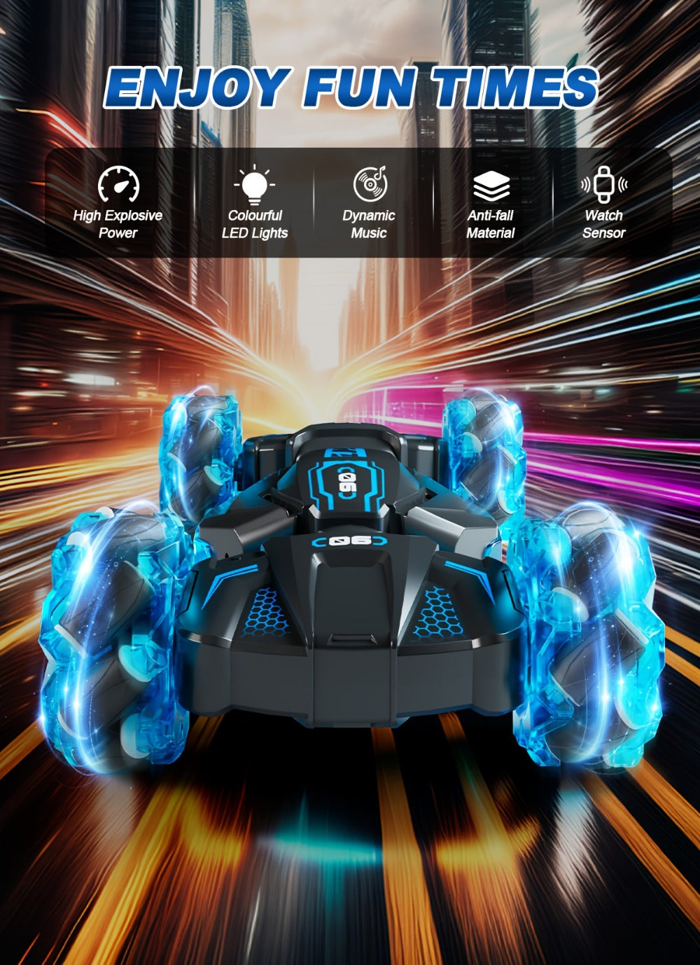 1:24 8WD RC Stunt Car with Dual Remote Control, LED Lights, and 28 km/h Speed