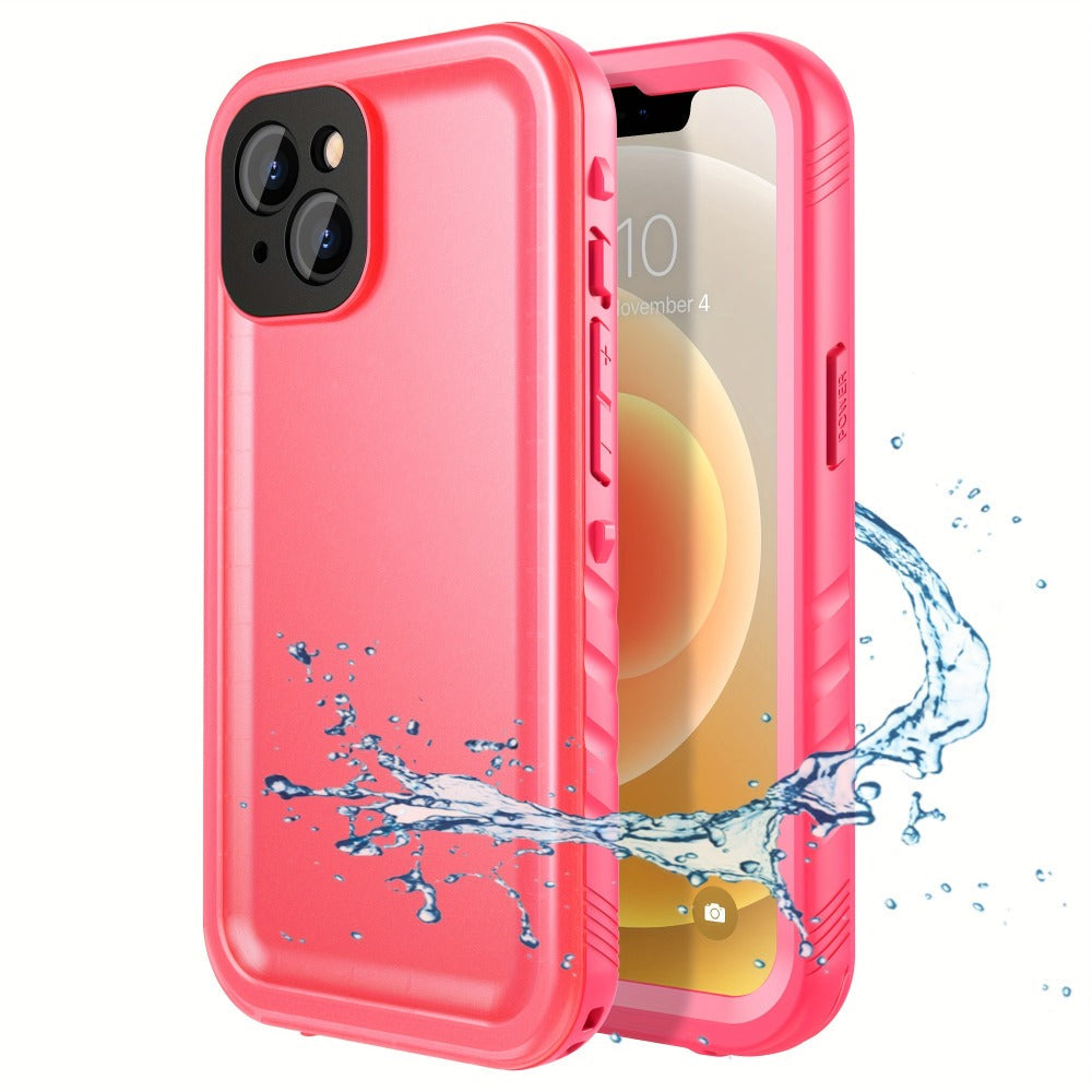 Waterproof iPhone Case with Built-In Screen Protector Transparent Matte Full Body PC+TPU Shockproof Dustproof Underwater Cover for iPhone 15 14 13 12 11 Pro Max Plus Mini SE – Black Blue Pink