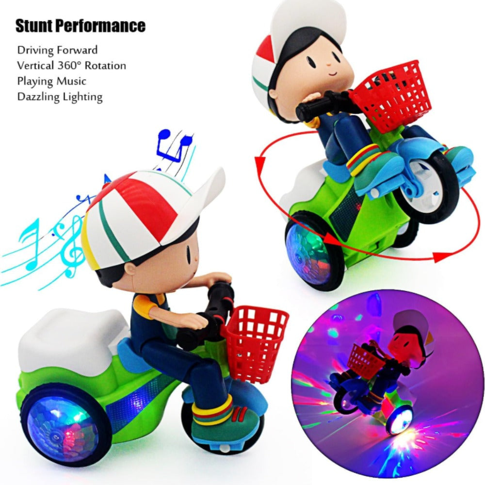 Kids Electric Tricycle Toy Motorcycle with 360° Rotation and Luminous Lights
