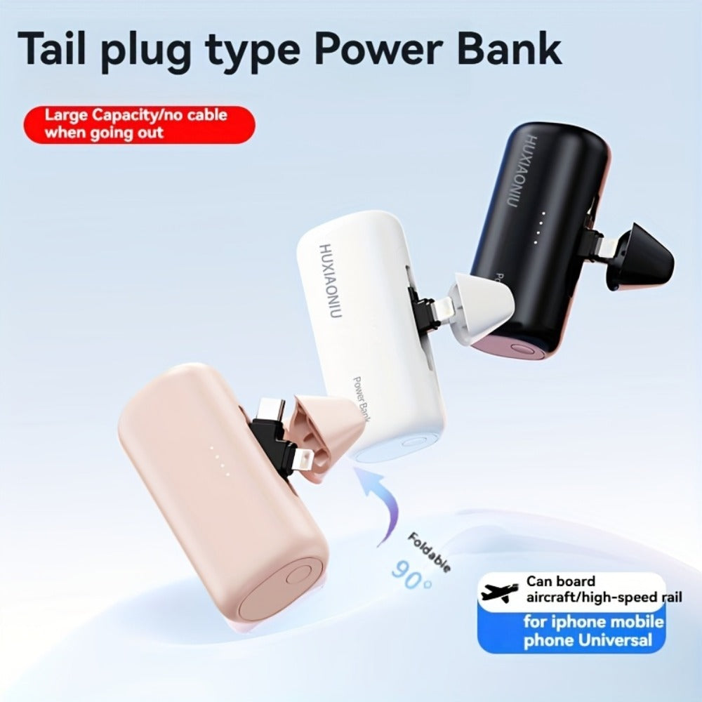 5000mAh Portable Charger with Built-In 2-in-1 Lightning & USB-C Connector - Slim Mini Power Bank 18.5W Fast Charging Compatible with iPhone 17 16 15 14 13 12 11 Samsung Android