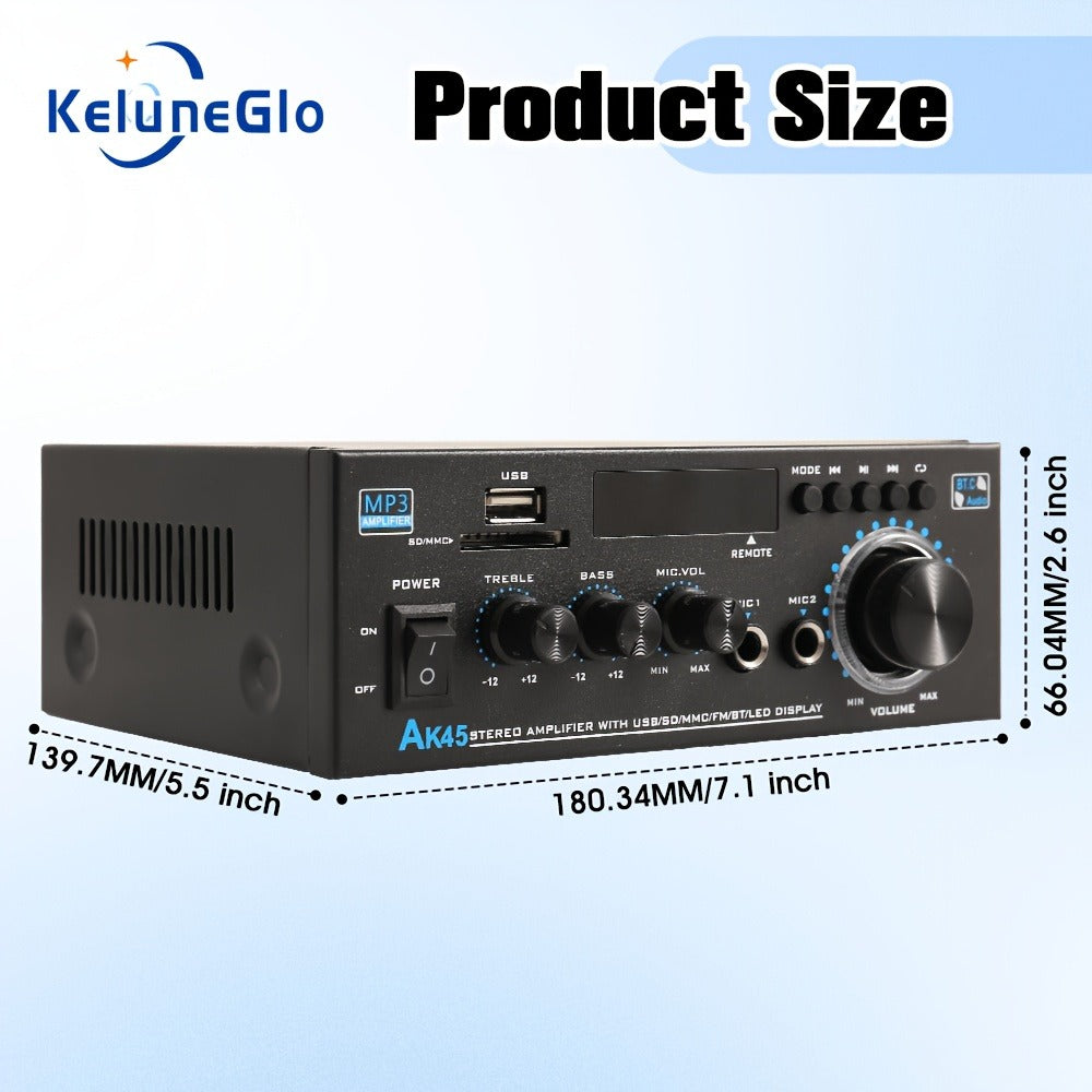 400W Bluetooth 5.0 Stereo Amplifier Receiver AK45, 2-Channel Home Audio Power Amp with Karaoke, FM Radio, USB MMC SD Card, Supports Passive Ceiling Speakers Garage Home Theater Speaker System