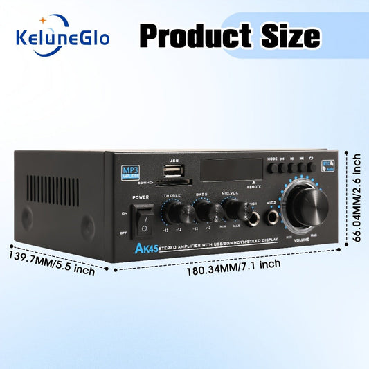 Bluetooth Stereo Amplifier AK45, 2-Channel Receiver with Karaoke & FM Radio