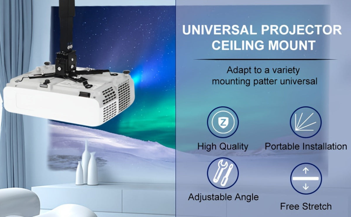 Ceiling Mounted Projector Bracket Adjustable Angle Height & Extendable Arm, 40LB Load Capacity, Universal LCD DLP Projector Mount Hanger for Home Theater Office Classroom