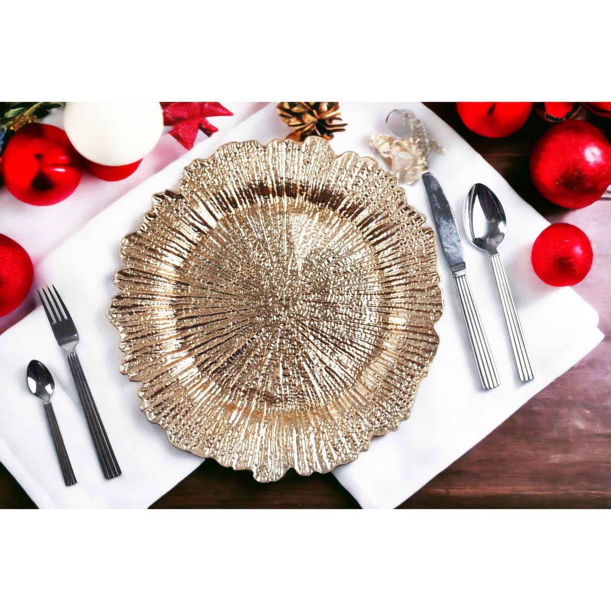 Charger Plates 13 Inch Set of 24 – Floral Reef Design Decorative Dinner Plate Chargers for Wedding Table Setting Party Banquet Reception Decor Silver Rose Gold Red