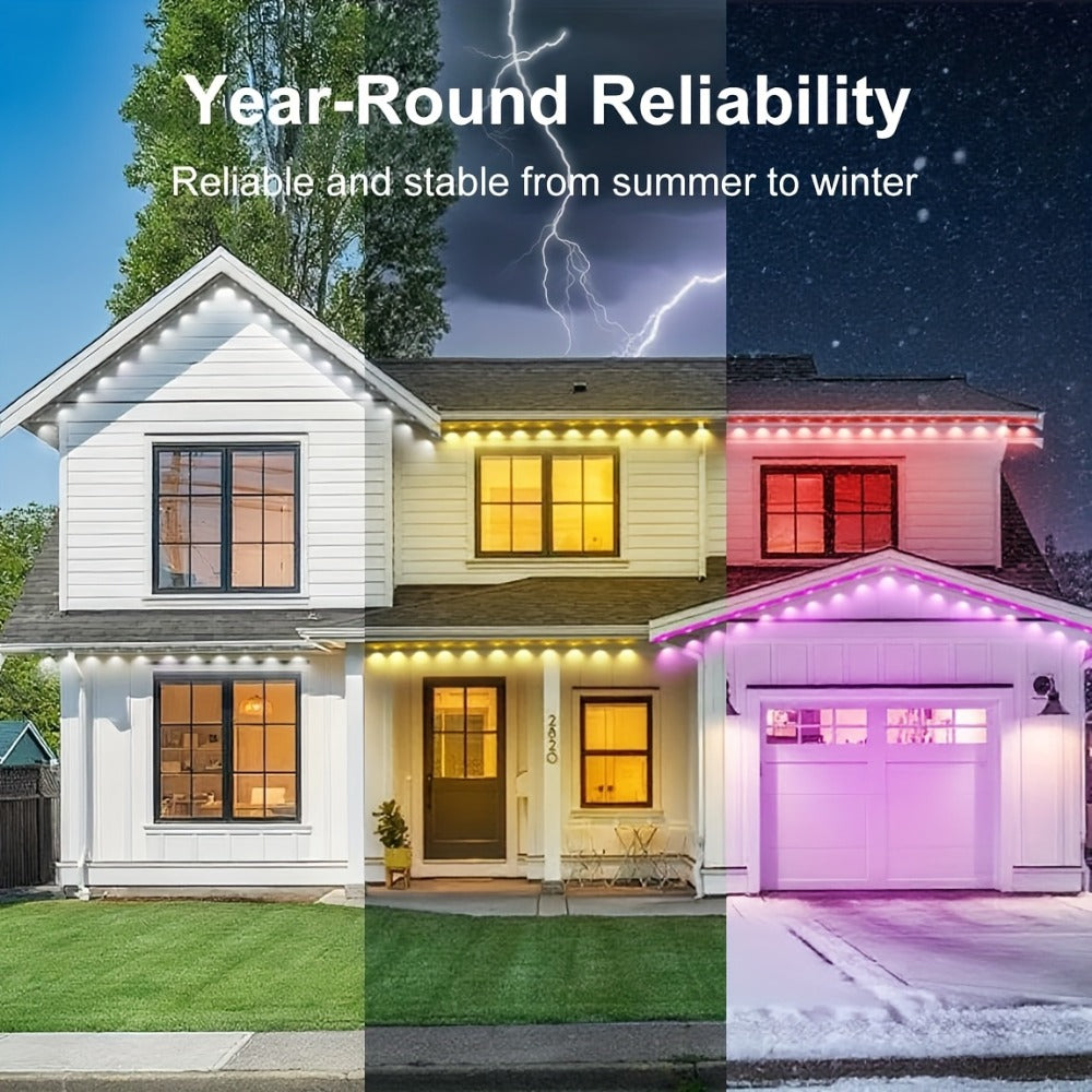 Permanent Outdoor Lights IP67 Waterproof – RGB LED Eaves Light, App & Remote Control, Color Changing for Halloween, Christmas, Holiday, Party & Daily Roof Lighting (20/30/50/100/200/300/500 FT)
