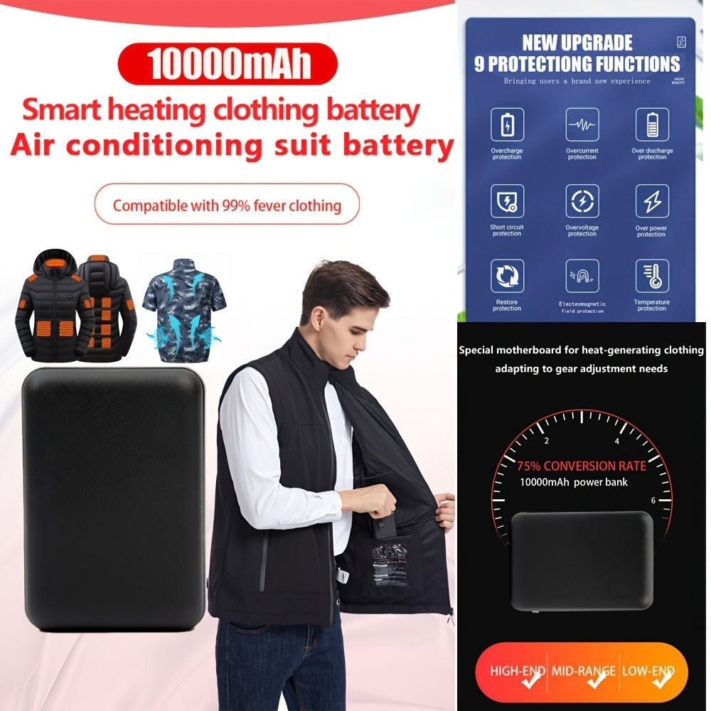 Dual USB Output Power Bank 10000mAh 5V 3A Polymer Lithium Rechargeable Battery Pack for Heated Clothing Heated Jacket Vest Hoodie Pants USB-C Micro Input LED Indicator Compact Portable Charger